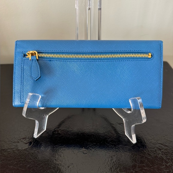 . Prada Long Saffiano Leather Triangle Wallet in Cobalt Blue - Picture 7 of 16